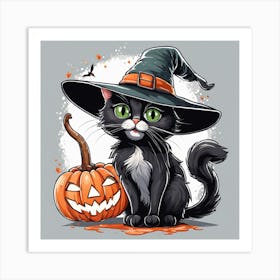 Cute Cat Halloween Pumpkin (33) Art Print