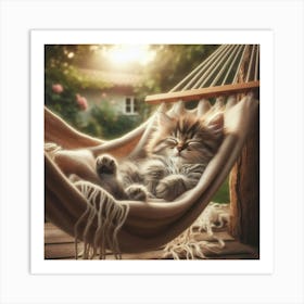 Kitten Sleeping In A Hammock 3 Art Print