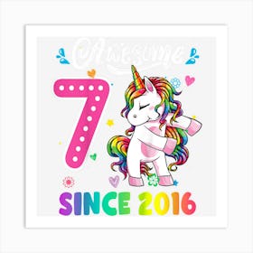 Kids 7 Years Old Gifts Unicorn Dabbing 7th Birthday Girlns Art Print