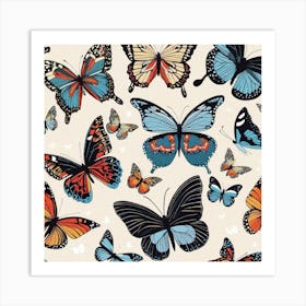 Butterflies On A White Background Art Print