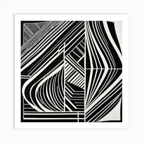 Mid Century Inspired Linocut Abstract Black And White art, 127 Art Print