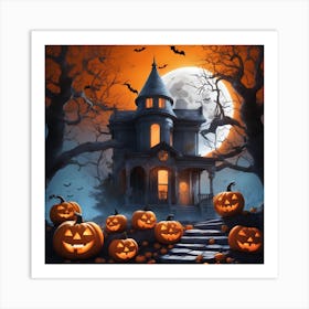 Halloween House With Pumpkins 18 Art Print