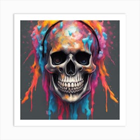 Skull With Headphones 1 Art Print