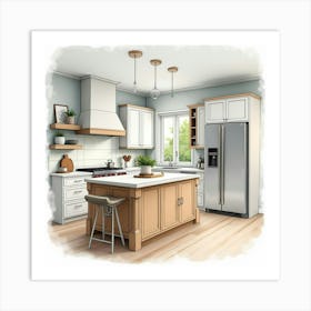 Stylish Watercolor Kitchen, Elegant, Bright Design 1 Art Print