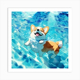 Corgi In The Pool Art Print