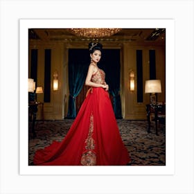 Asian Elegance Personified As A Lady Poised In High End Attire High Fashion Venue Ambient Lighting (7) Art Print