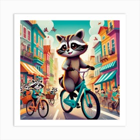 Raccoon On A Bicycle art 3 Art Print