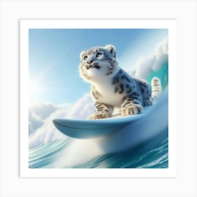 Snow Leopard Surfing 1 Art Print