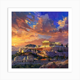 Athens At Sunset Art Print