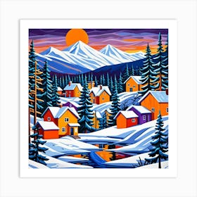 Winter Escape Cubism Style Art Print