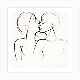 Line Art Couple Kiss- Kiss Emotion Art Print