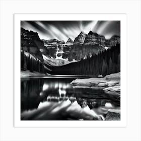 Black And White Mountain Lake 3 Art Print