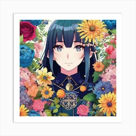 anime girl in flowers Art Print