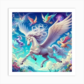 Unicorn Flying In The Sky Art Print