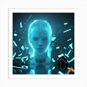 Craiyon 161338 Cinematic View Of Tron Character Shattering Apart Into Glowing Glass Fragments Art Print