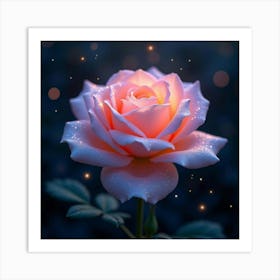 A Dreamy Rose With Petals Of Shimmering, Iridescent Light Blooming In A Starry Garden 1 Art Print