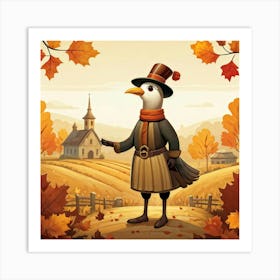 An Endearing Cartoon Character Of A Pilgrim Bird Typically Found Around A Thanksgiving Feast Situa (1) 1 Art Print