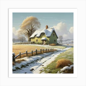 Cottage In The Snow Art Print