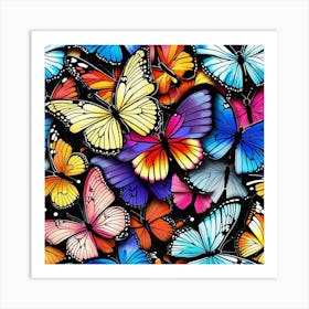 Colorful Butterflies Seamless Pattern Art Print