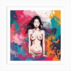 Nude Woman In Water Art Print