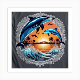 Dolphins At Sunset Art Print