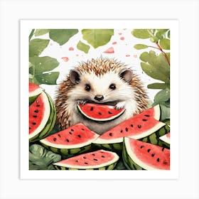 Hedgehog Eating Watermelon 1 Art Print