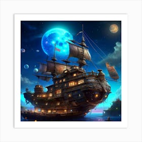 Ship In The Night Sky Art Print