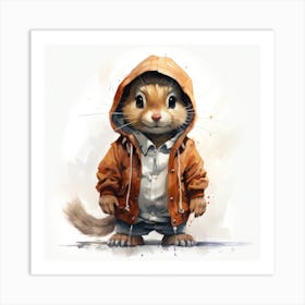 Watercolour Cartoon Chipmunk In A Hoodie 2 Art Print