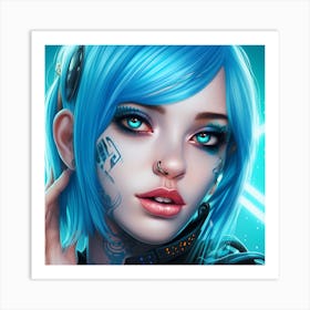 Blue Haired Girl 2 Art Print