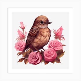 Bird With Roses 3 Art Print