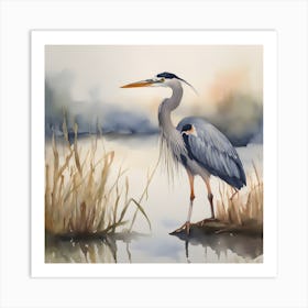 Great Blue Heron Watercolour Art Print