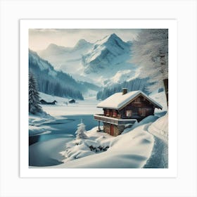 Cabin In The Snow Art Print