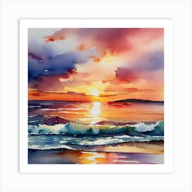 Sunset Watercolor Painting 1 Art Print