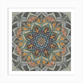 Firefly Beautiful Modern Detailed Floral Indian Mosaic Mandala Pattern In Neutral Gray, Charcoal, Si (2) Art Print