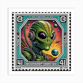 Alien In Space Retro Art Art Print