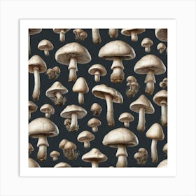 Mushrooms On A Black Background 9 Art Print