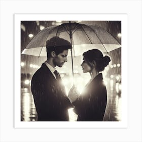 Couple of lovers under an umbrella 2 Art Print