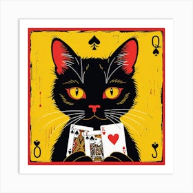 Black Cat Playing Cards 5 Art Print