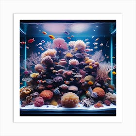 A Fish Tank With Different Types Of Fish With Beautiful Coral Art Print