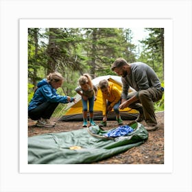 Family Camping In The Woods Art Print