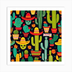 Mexican Cactus Seamless Pattern 2 Art Print