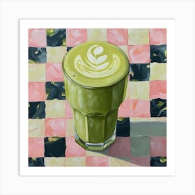 Matcha Latte Checkerboard Background 1 Art Print