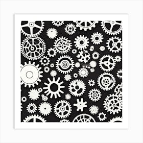 White Gears On Black Background 3 Art Print