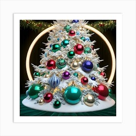 A Stunningly Detailed 3d Render Of A Majestic Snow White Christmas Tree 2 Art Print