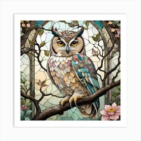 Owl In A Stained Glass Window Art Print