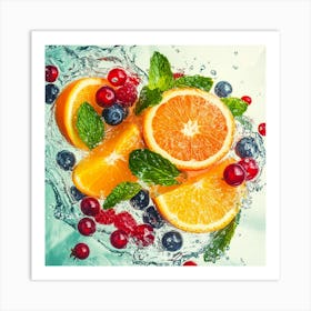 Oranges And Berries In Water Art Print