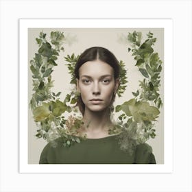 Portrait Of A Woman With Leaves Art Print