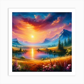 Sunset In The Mountains 35 Art Print