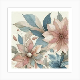 Flowers In Pink And Blue Art Print