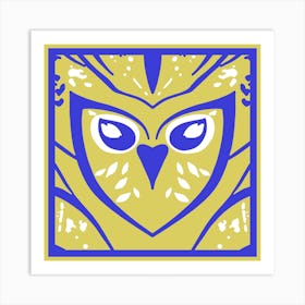 Chic Owl Blue And Yellow  Art Print